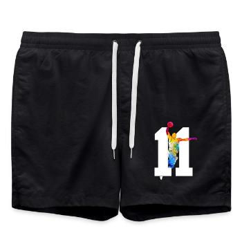 NUMBER 11 BASKETBALL 11TH BIRTHDAY - Swim Trunks - black - Front - AI Model Male 185 light (185cm)