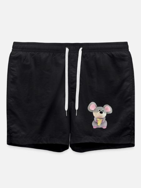 Maus mit Käse - Badeshorts - Schwarz