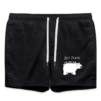 Best Friends polar bear with penguins - friends - Swim Trunks - black - Front - AI Model Male 185 light (185cm)