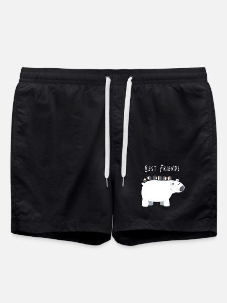 Best Friends polar bear with penguins - friends - Swim Trunks - black