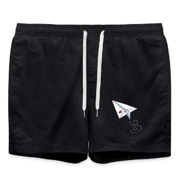 Paper Airplane With Heart - Love - Travel - Flying - Swim Trunks - black - Front - AI Model Male 185 light (185cm)