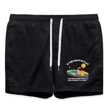 Satire du chat de la Terre plate - Short de bain - noir - Devant - AI Model Male 185 light (185cm)