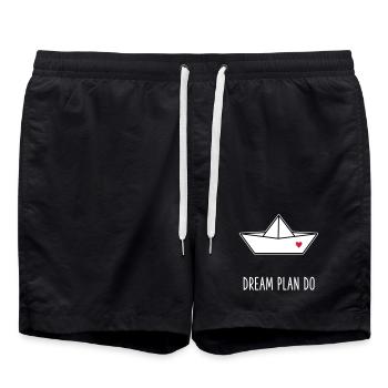 Dream Plan Do - Paper Boat Boat Heart - Swim Trunks - black - Front - AI Model Male 185 light (185cm)