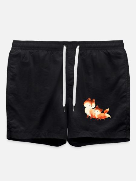 Zwei Kuschelfüchse Aquarell - Badeshorts - Schwarz