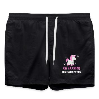 ca va chier des paillettes, licorne, unicorne - Short de bain - noir - Devant - AI Model Male 185 light (185cm)