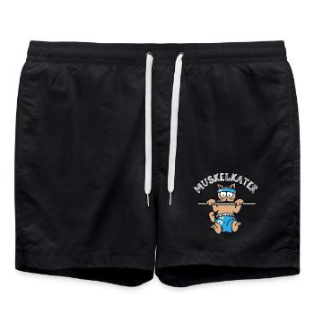 Muskelkater Klimmzüge lustig Katze Kater Symbol - Badeshorts - Schwarz - Vorne - AI Model Male 185 light (185cm)