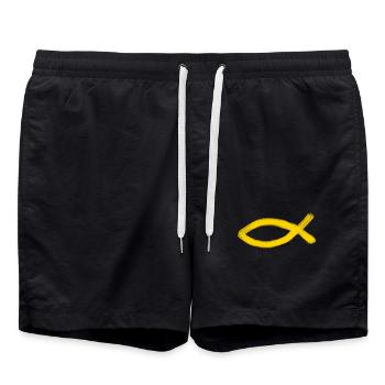 gelber Jesusfisch Fisch Ichthys Fische - Badeshorts - Schwarz - Vorne - AI Model Male 185 light (185cm)