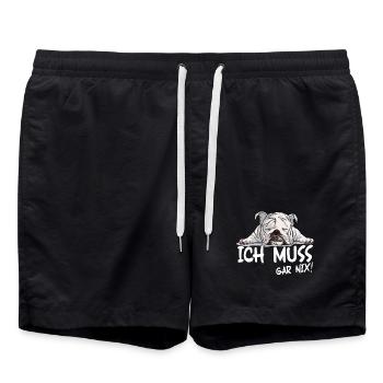 Schlafender Bulldog Spruch Ich Muss Gar Nichts - Badeshorts - Schwarz - Vorne - AI Model Male 185 light (185cm)
