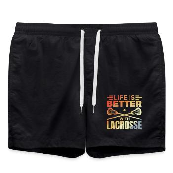 Vintage Lacrosse Slogan - Swim Trunks - black - Front - AI Model Male 185 light (185cm)