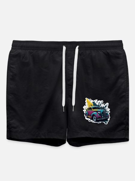 Farbiger Oldtimer Spritzer - Badeshorts - Schwarz