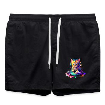 Chaton DJ - Arc-en-ciel 2 - Short de bain - noir - Devant - AI Model Male 185 light (185cm)