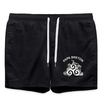 Papa Breton Triskèle et Drapeau de la Bretagne - Short de bain - noir - Devant - AI Model Male 185 light (185cm)