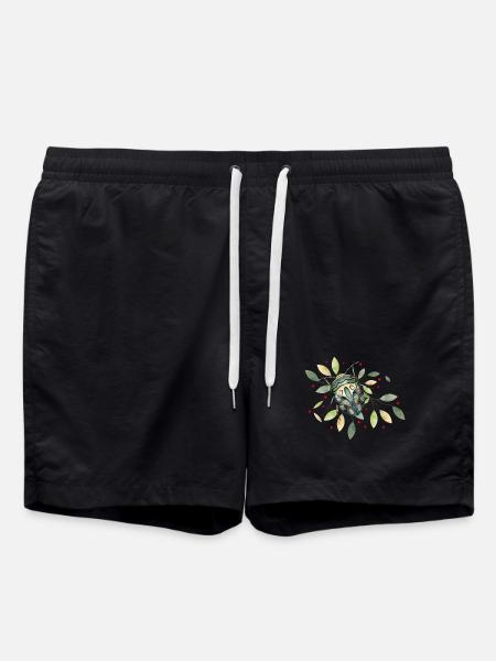 exotisches afrikanisches Krabbeltier mit Blätter - Badeshorts - Schwarz