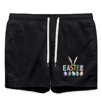 Osterdesign mit bunter Eierfamilie - Badeshorts - Schwarz - Vorne - AI Model Male 185 light (185cm)