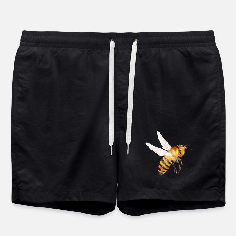 Flying queen bee hand drawn - Swim Trunks - black