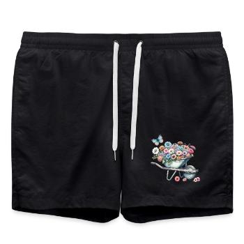 Wheelbarrow filled with pastel-colored flowers - Swim Trunks - black - Front - AI Model Male 185 light (185cm)