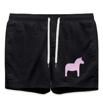 Dala Horse Pink Dots Scandinavian Sweden Decoration - Swim Trunks - black - Front - AI Model Male 185 light (185cm)