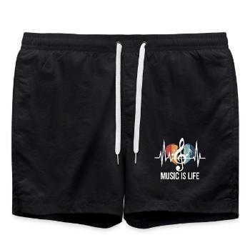 Music is Life Notenschlüssel Outfit Musikfans und - Badeshorts - Schwarz - Vorne - AI Model Male 185 light (185cm)