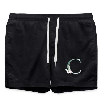 C Monogram, Floral, Customizable - Swim Trunks - black - Front - AI Model Male 185 light (185cm)