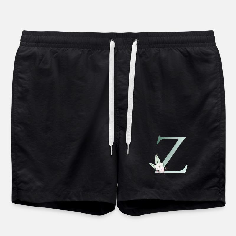 Z Monogramm, Floral, personalisierbar - Badeshorts - Schwarz