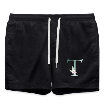 T Monogram, Floral, Personnalisable - Short de bain - noir - Devant - AI Model Male 185 light (185cm)