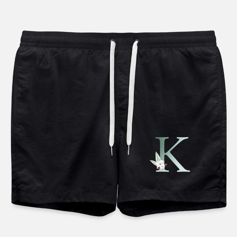 K Monogram, Floral, Personnalisable - Short de bain - noir