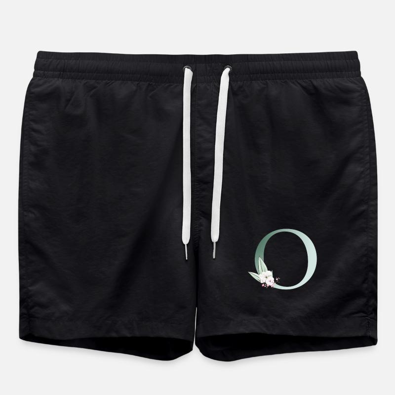 o Monogramme, Floral, Personnalisable - Short de bain - noir