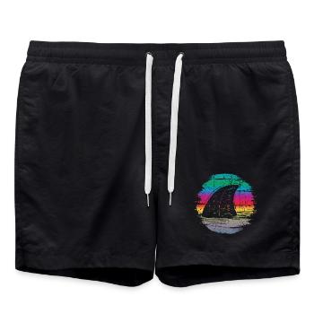 Sonnenuntergang Surfer Welle Illustration - Badeshorts - Schwarz - Vorne - AI Model Male 185 light (185cm)