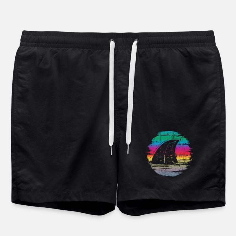 Sunset Surfer Wave Illustration - Swim Trunks - black