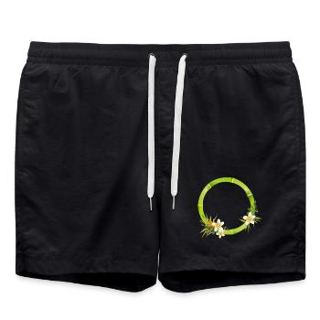 Bamboo frame with tropical leaves & flowers - Swim Trunks - black - Front - AI Model Male 185 light (185cm)