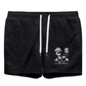 Karl Marx and Engels drinking beer - Swim Trunks - black - Front - AI Model Male 185 light (185cm)
