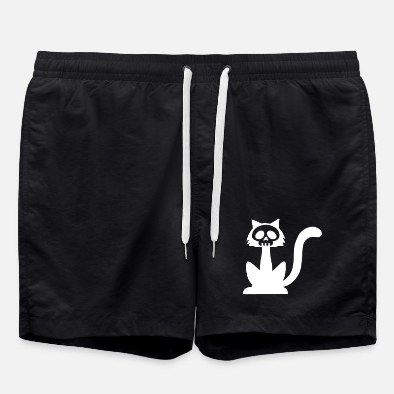 White Cat Skull - Swim Trunks - black