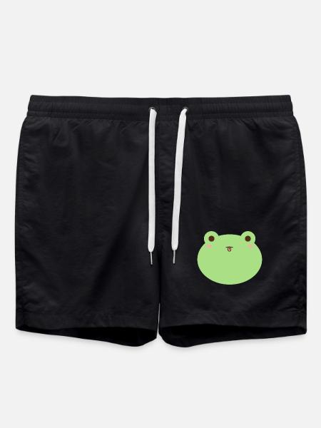 Cute Frog Cartoon Face Design - Swim Trunks - black