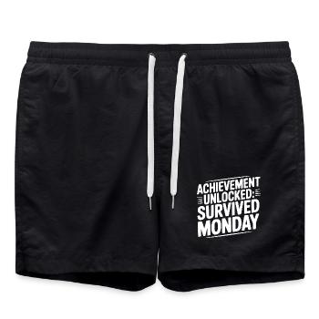Achievement Unlocked Survived Monday - Swim Trunks - black - Front - AI Model Male 185 light (185cm)