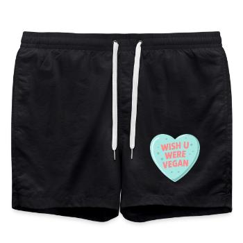 Blue Anime Bubble Heart - Wish U Were Vegan - Short de bain - noir - Devant - AI Model Male 185 light (185cm)