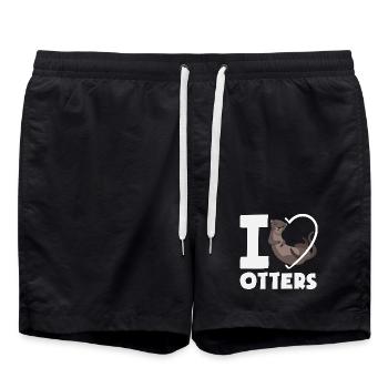 Sea Otter Cartoon Heart - Swim Trunks - black - Front - AI Model Male 185 light (185cm)