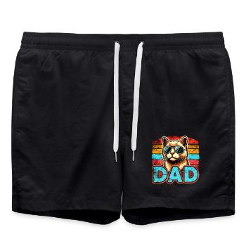 Retro Cat Dad Sunglasses, Love cats  - Swim Trunks - black - Front - AI Model Male 185 light (185cm)