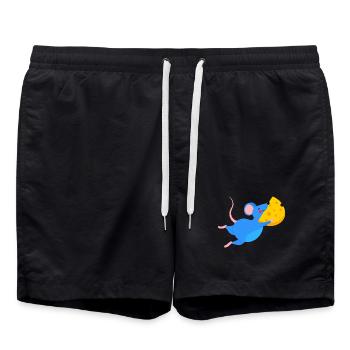 Fröhliche blaue Maus & gelber Käse - Badeshorts - Schwarz - Vorne - AI Model Male 185 light (185cm)