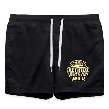 I Thought I Retired But Now Work For Wife Spruch - Badeshorts - Schwarz - Vorne - AI Model Male 185 light (185cm)