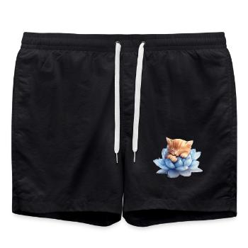 Chaton se reposant sur des succulentes bleues - Short de bain - noir - Devant - AI Model Male 185 light (185cm)