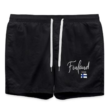 In Finnland hergestellt, finnische Wurzeln - Badeshorts - Schwarz - Vorne - AI Model Male 185 light (185cm)