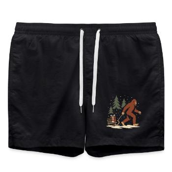 Bigfoot im Schnee - Weihnachtsdesign mit Schlitten - Badeshorts - Schwarz - Vorne - AI Model Male 185 light (185cm)