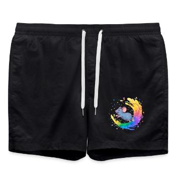 Bunte Maus im Farbwirbel - Badeshorts - Schwarz - Vorne - AI Model Male 185 light (185cm)