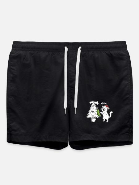 Feline Christmas fun with cucumber - Swim Trunks - black