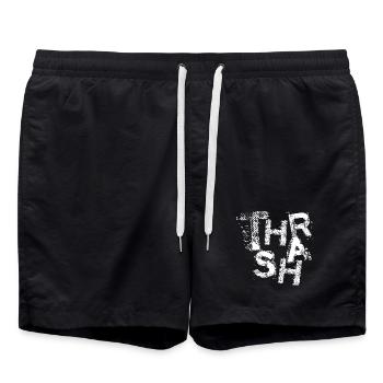 Grunge-Thrash-Metal-Typografie - Badeshorts - Schwarz - Vorne - AI Model Male 185 light (185cm)