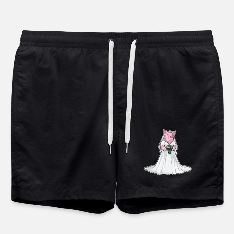 Schwein Braut Blumenstrauß Hochzeit - Badeshorts - Schwarz