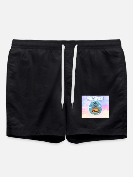 Wild Ride Hippo Burger Patch - Swim Trunks - black