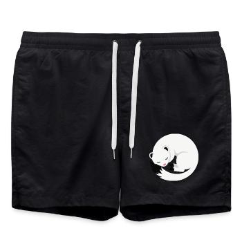 Cute sleeping ermine minimalist style - Swim Trunks - black - Front - AI Model Male 185 light (185cm)