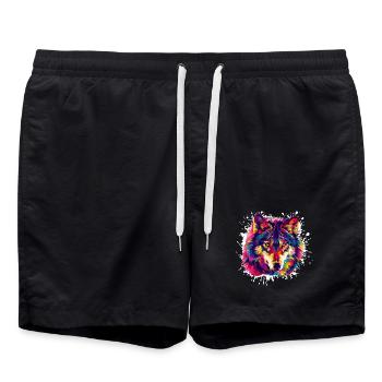 Wolf Tier Animal - Badeshorts - Schwarz - Vorne - AI Model Male 185 light (185cm)