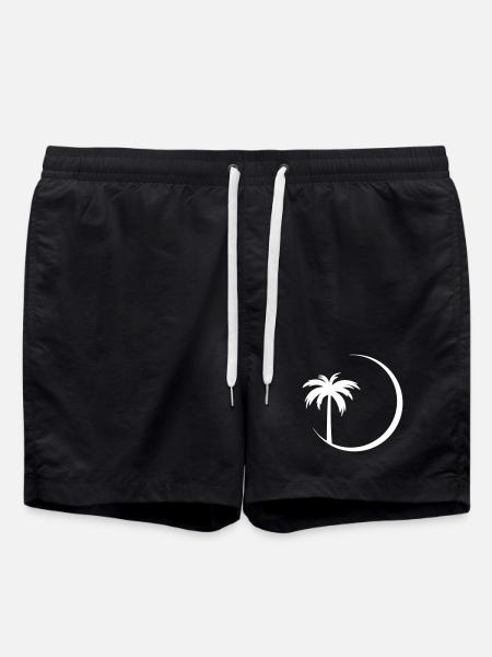 Palm tree in circle silhouette - Swim Trunks - black